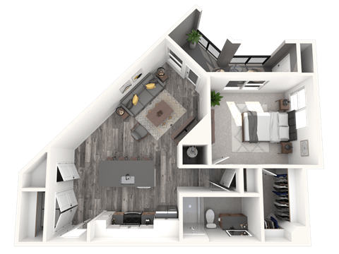 Floor plan for 1 bed, 1 bath, 750 sqft